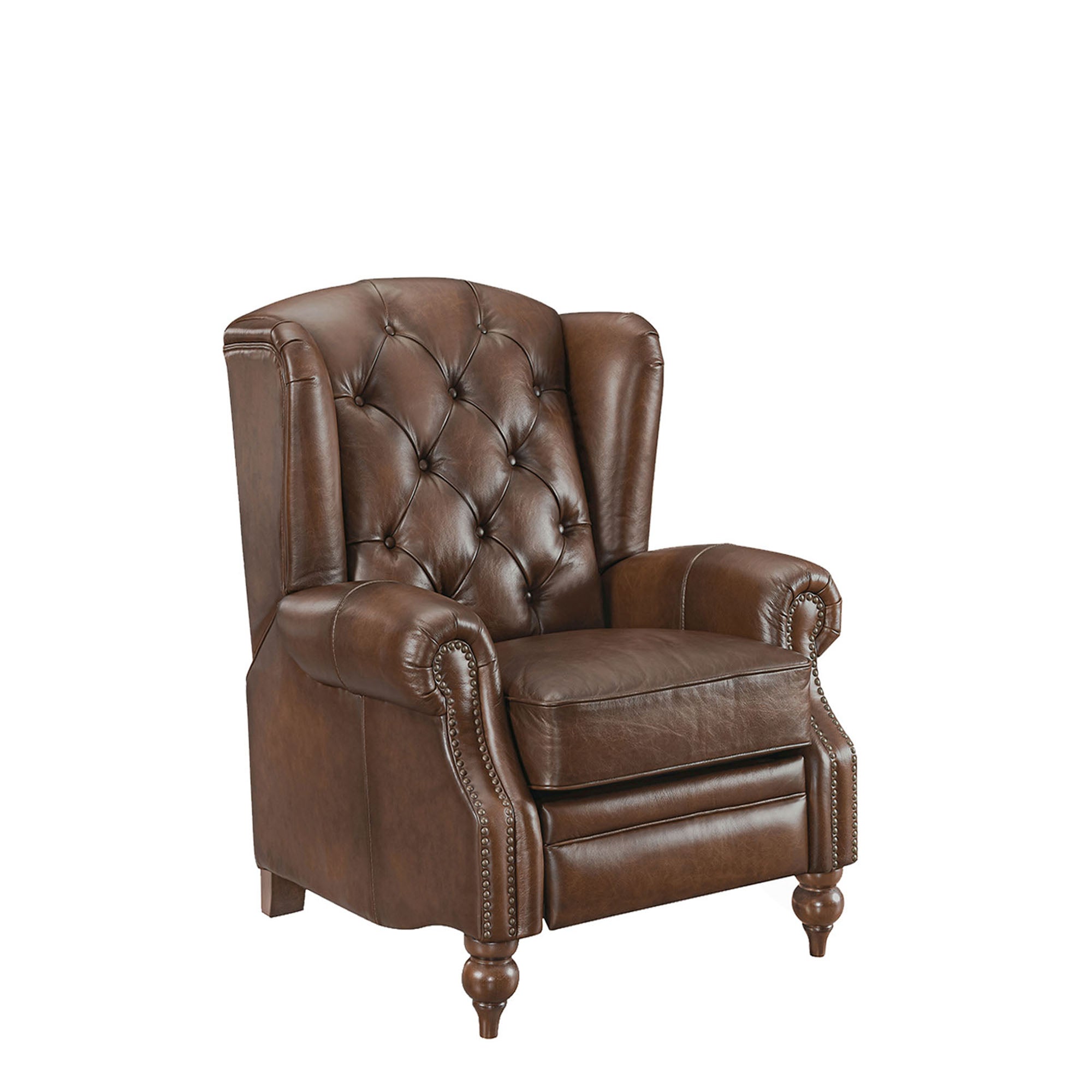 Churchill - Push Back Wing Chair In Leather Vintage LLS Cognac 1806/Antique Brass Studs