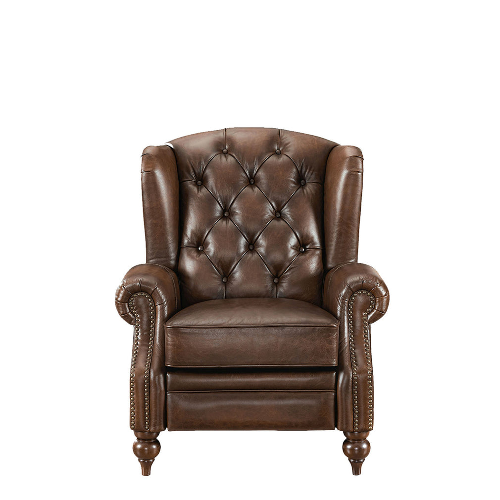 Churchill - Push Back Wing Chair In Leather Vintage LLS Cognac 1806/Antique Brass Studs