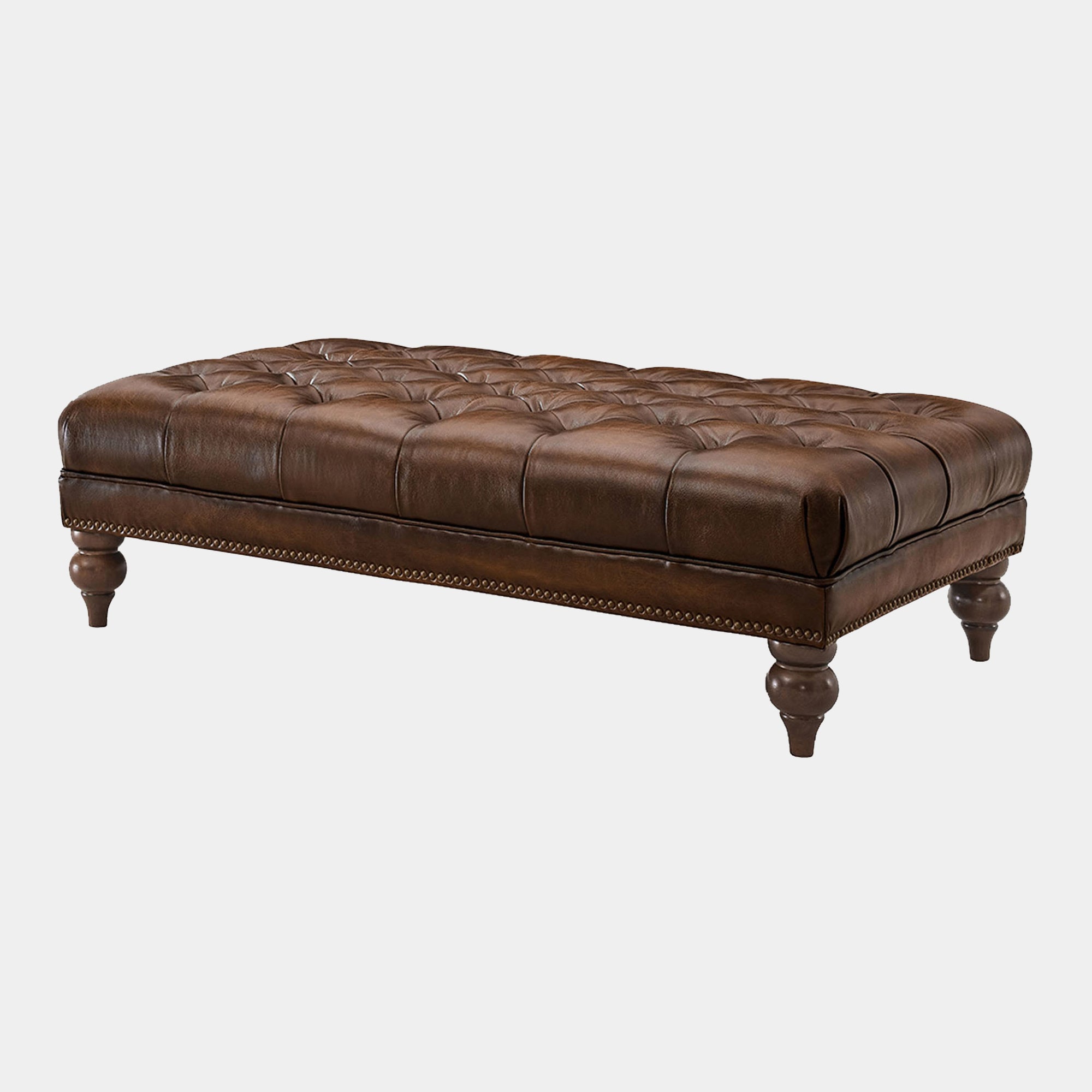 Rectangular Footstool In Leather Vintage LLS