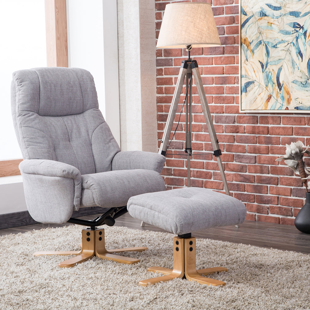 Swivel Chair And Stool In Lisbon Silver Fabric (Assembly Required)