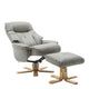 Swivel Chair And Stool In Plush Grey Leather Effect (Assembly Required)