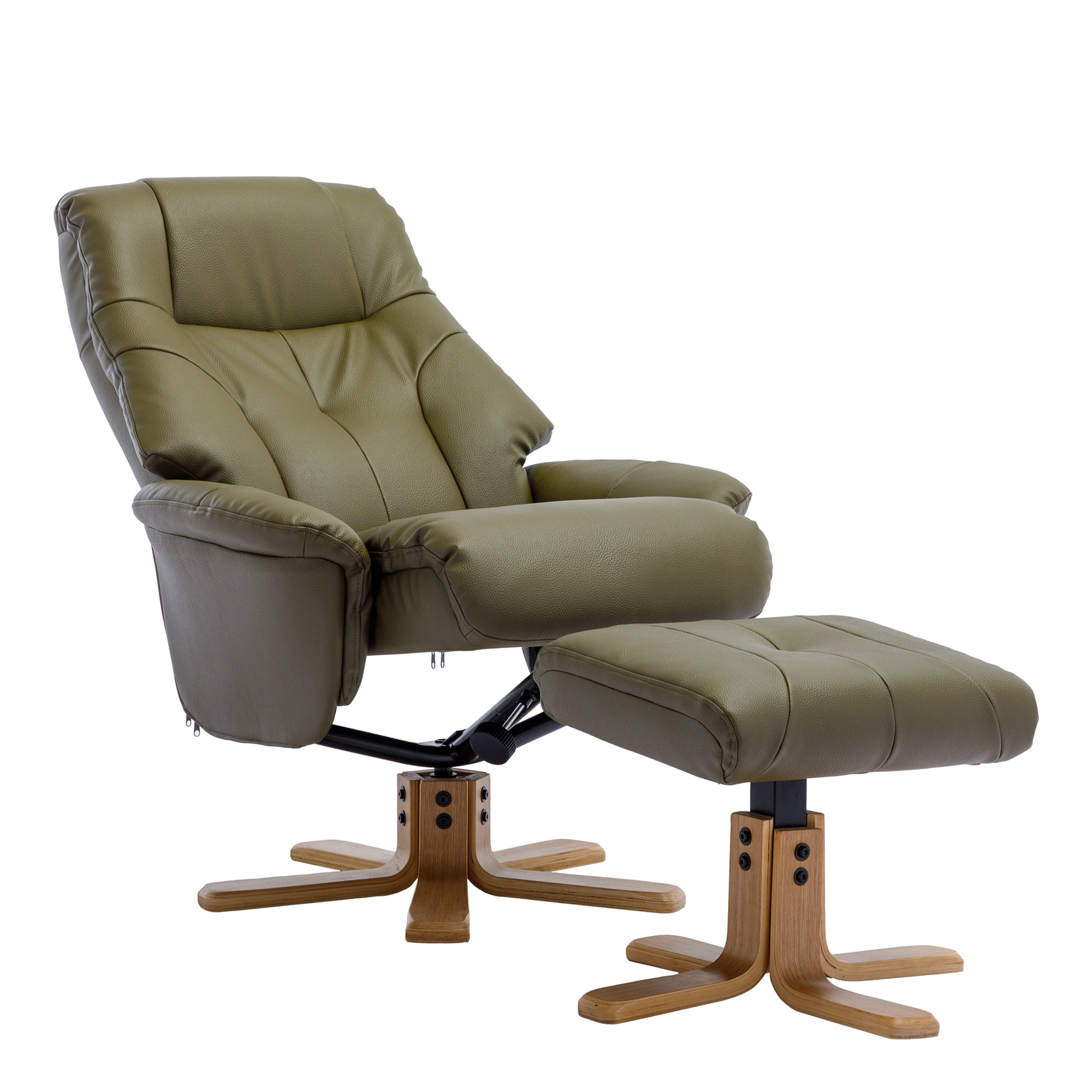 Quebec - Swivel Chair & Stool In Leather Effect Plush Olive Green