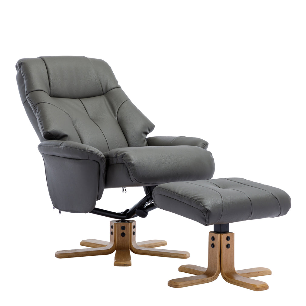 Quebec - Swivel Chair & Stool In Leather Effect Plush Cinder