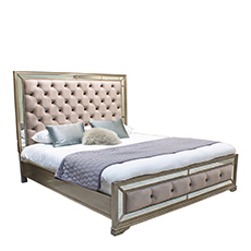 Buttoned Headboard Bed Frame In Painted Eucalyptus & Mirror - Royale
