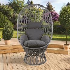 Bali - Swivel Egg Chair Including Cushion In Rattan Grey Weave
