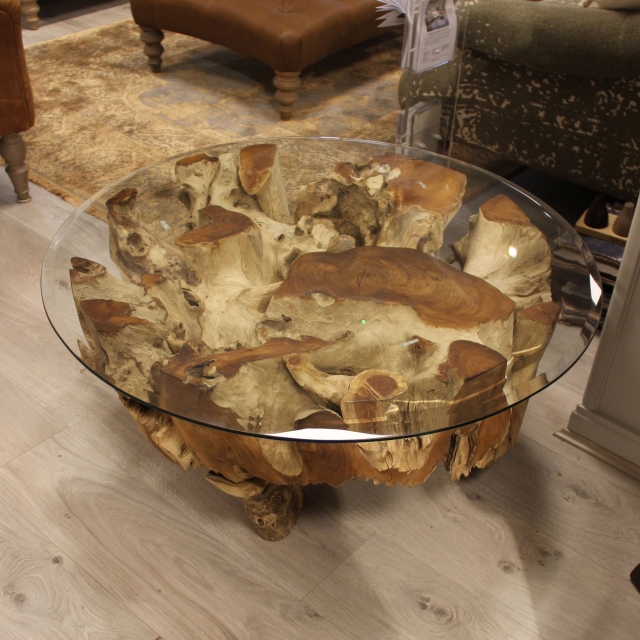 90cm Coffee Table With Glass Top - Item as Pictured - Java